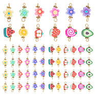 Elite 72Pcs 12 Style Handmade Polymer Clay Links Connectors, with Golden Brass Findings, with 304 Stainless Steel Eye Pins, Flower & Watermelon & Strawberry & Orange & Cake & Avocado & Apple, Mixed Color, 6pcs/style(FIND-PH0003-11)