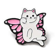 Cat with Butterfly Wing Enamel Pins, Black Alloy Badge for Women, Pink, 26x29x1.3mm(JEWB-K018-04A-EB)