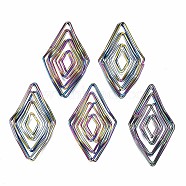 Eco-Friendly Iron Filigree Joiners Links, Cadmium Free & Lead Free, Twist Rhombus, Rainbow Color, 50~51x28~30x8~10mm(IFIN-N009-011-RS)