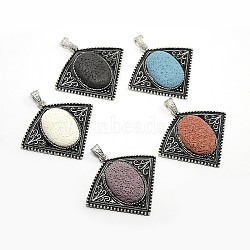 Fan Shaped Platinum Plated Alloy Lava Rock Stone Pendants, with Black Enamel, Mixed Color, 53x57x8mm, Hole: 6x4mm(G-M047-01)