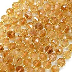 Natural Citrine Beads Strands, with Seed Beads, Faceted, Lantern, 8~8.5x6.5~7mm, Hole: 0.6mm, about 44pcs/strand, 15.16 inch(38.5cm)(G-K389-E69-01)