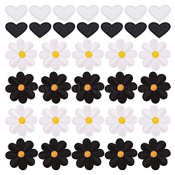 Gorgecraft 60Pcs 4 Style Sunflower & Love Heart Shape Computerized Embroidery Cloth Iron on/Sew on Patches, Costume Accessories, Appliques, Mixed Color, 20~40x26~40x1~1.5mm, 15pcs/style(DIY-GF0006-77)