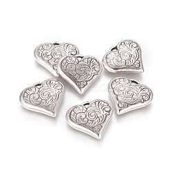 CCB Plastic Pendants, Heart with Flower, Antique Silver, 32x34x7mm, Hole: 3x4mm(CCB-E060-03AS)