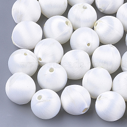 Polyester Thread Fabric Covered Beads, with ABS Plastic, Round, White, 16x17mm, Hole: 2mm(WOVE-T007-16mm-03)