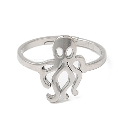 Non-Tarnish 304 Stainless Steel Adjustable Rings, Octopus, Stainless Steel Color, US Size 6 1/4(16.7mm)(RJEW-K245-51P)