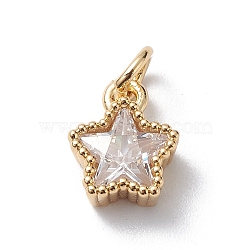 Rack Plating Brass Micro Pave Cubic Zirconia Charms, Long-Lasting Plated, Cadmium & Lead Free, Star Charm, with Jump Ring, Real 18K Gold Plated, 9.5x7x3.5mm, Hole: 3mm(KK-E003-32G)