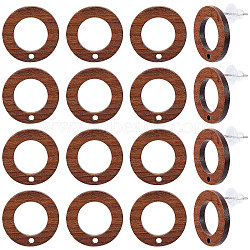 30Pcs Walnut Wood Stud Earring, with 304 Stainless Steel Pins and 40Pcs Plastic Ear Nuts, Ring, Tan, 18mm, Hole: 1.6mm, Pin: 0.7mm(FIND-SC0003-92)