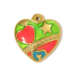 304 Stainless Steel Enamel Pendants, Heart Charms, Ion Plating(IP) Hand Polished, Real 18K Gold Plated, 27x26mm(STAS-OY005-29G)