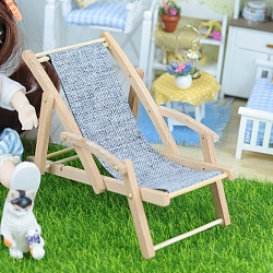 Wood Beach Chair Model, Dollhouse Toy for 1:12 Scale Miniature Dolls, Light Steel Blue, 105x65mm(PW-WG62248-01)