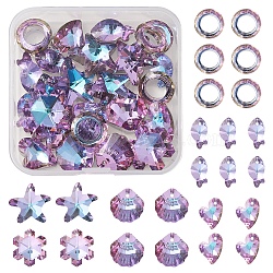 26Pcs 7 Style Electroplate Glass Pendants, Back Plated, Faceted, Star & Starfish & Snowflake & Shell & Heart & Ring Charms, Plum, 14~20x9~20x6~9.5mm, Hole: 1.2~1.4mm(GLAA-FS0001-58)