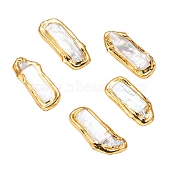 Natural Baroque Pearl Keshi Pearl Beads, Cultured Freshwater Pearl, Edge Golden Plated, Nuggets, Golden, 14~25x7~13x3~5mm, Hole: 0.6mm(PEAR-F010-06G)