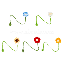 5Pcs 5 Styles Handmade DIY Wool Crochet Flower, Braided Curtain Tiebacks, Bookmark, Mixed Color, 371~399mm, 1pc/style(AJEW-FH0004-32)