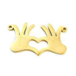 304 Stainless Steel Pendants, Laser Cut, Hand with Heart Charm, Golden, 15x26x1mm, Hole: 1.2mm(STAS-Q255-07G)