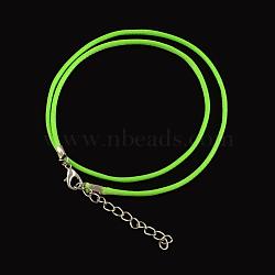 Waxed Cotton Cord Necklace Making, with Alloy Lobster Claw Clasps and Iron End Chains, Platinum, Lawn Green, 17.4 inch(44cm)(MAK-S032-1.5mm-116)