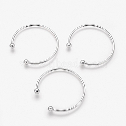 Brass Torque Bangle Making, End with Removable Round Beads, Cuff Bangles, Silver Color Plated, 2-3/8 inch(6.2cm), 3mm(KK-62-S01)