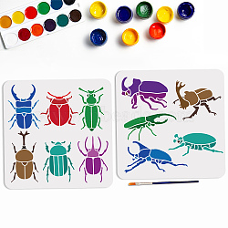 US 1 Set PET Hollow Out Drawing Painting Stencils, with 1Pc Art Paint Brushes, for DIY Scrapbook, Photo Album, Beetle, 300x300mm, 2pcs/set(DIY-MA0003-25)