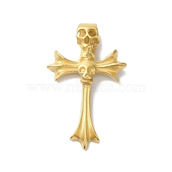 PVD Vacuum Plating 304 Stainless Steel Pendants, Golden, Skull, Cross, 48x29x7mm, Hole: 6x4.5mm(STAS-B069-44G-02)