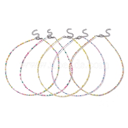 Luster Glass Seed Beaded Necklace with Alloy Clasps, Mixed Color, 14.45 inch(36.7cm)(NJEW-JN04366)