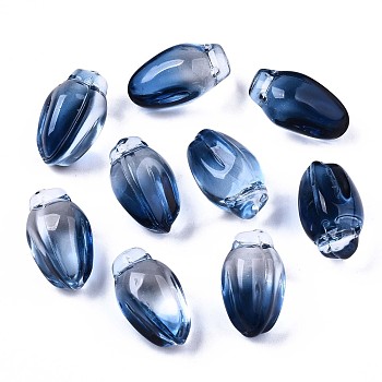Transparent Spray Painted Glass Beads, Flower, Prussian Blue, 15x9x8mm, Hole: 1.2mm