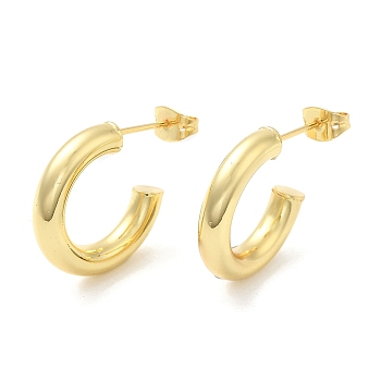 Rack Plating Brass Round Stud Earrings, Half Hoop Earrings, Long-Lasting Plated, Cadmium Free & Lead Free, Real 18K Gold Plated, 17.5x20x4mm