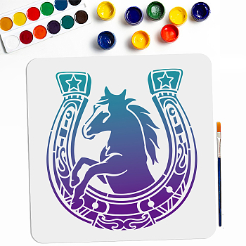 US 1Pc PET Hollow Out Drawing Painting Stencils, with 1Pc Art Paint Brushes, for DIY Scrapbook, Photo Album, Horse, 300x300mm
