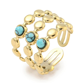 Ion Plating(IP) 304 Stainless Steel Synthetic Turquoise Cuff Rings, Round Wide Band Open Rings for Women Men, Real 18K Gold Plated, 15mm, Inner Diameter: Adjustable