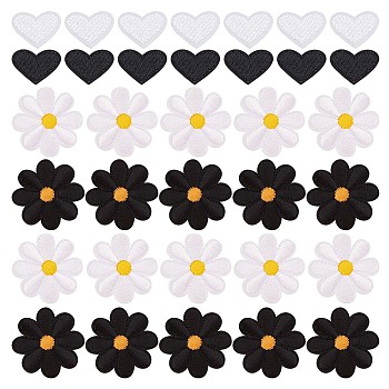 Gorgecraft 60Pcs 4 Style Sunflower & Love Heart Shape Computerized Embroidery Cloth Iron on/Sew on Patches, Costume Accessories, Appliques, Mixed Color, 20~40x26~40x1~1.5mm, 15pcs/style