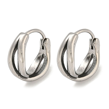 316 Surgical Stainless Steel Hoop Earrings, Oval, Antique Silver, 14x14.5mm