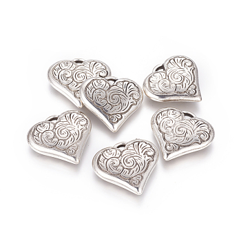 CCB Plastic Pendants, Heart with Flower, Antique Silver, 32x34x7mm, Hole: 3x4mm