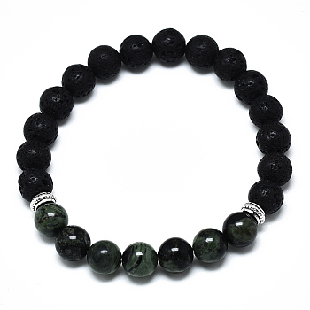 Natural Gemstone Beads Stretch Bracelets, with Synthetic Lava Rock Beads and Alloy Beads, Round, Inner Diameter: 2-1/8 inch(5.5cm), Beads: 8.5mm