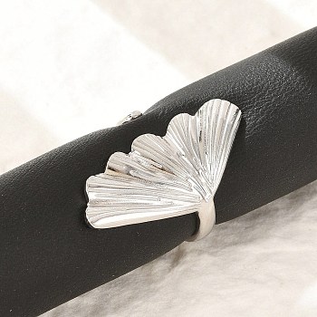 Leaf 304 Stainless Steel Open Cuff Rings for Women, Stainless Steel Color, Inner Diameter: 17mm