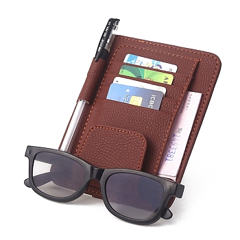 PU Imitation Leather Car Auto Sun Visor Glasses Sunglasses Card Ticket Holder Clip Universal, with Rhinestone, Dark Red, 160x125mm