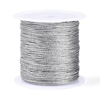 33M 9-Ply Round PET Metallic Thread, Silver, 0.5mm, about 36.09 Yards(33m)/Roll