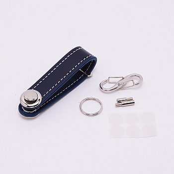 PU Leather Keychain, with Zinc Alloy Accessories, Midnight Blue, 10.5x1.96cm