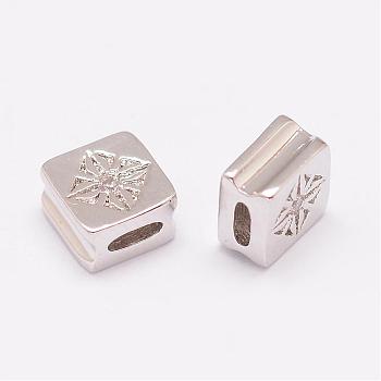 Brass Micro Pave Cubic Zirconia Beads, Square, Lead Free & Nickel Free & Cadmium Free, Clear, Platinum, 6x6x3mm, Hole: 1x3mm