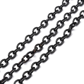 304 Stainless Steel Textured Cable Chains, Unwelded, with Spool, Electrophoresis Black, 8x6x1.3mm, 32.8 Feet(10m)/roll