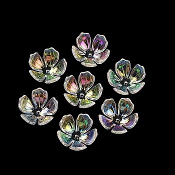 Transparent Acrylic Caps, UV Plating Iridescent, Flower, Clear, 25x25x11mm, Hole: 1.6mm