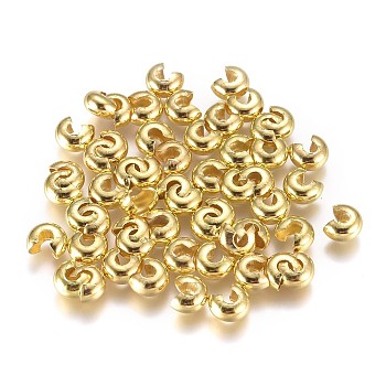 Brass Crimp Beads Covers, Golden, 6.5x5.5x3.5mm, Hole: 2mm, about 100pcs/bag