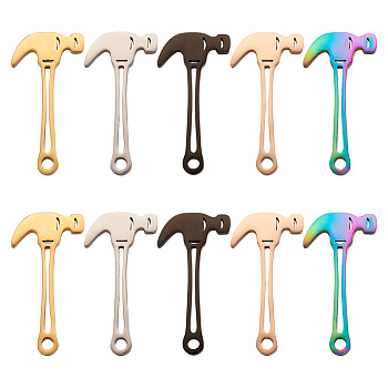 Biyun 10Pcs 5 Colors 304 Stainless Steel Pendants, Hammer, Mixed Color, 27.5x14x1.5mm, Hole: 1.8mm, 2pcs/colors