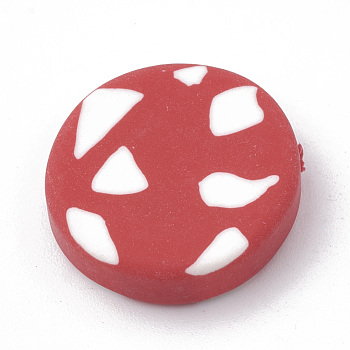 Handmade Polymer Clay Beads, Flat Round, Red, 18.5~21x5~6.5mm, Hole: 1~2mm