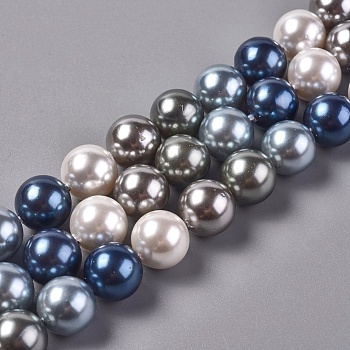 Electroplated Shell Beads Strands, Round, Blue, 10mm, Hole: 0.8mm, about 16pcs/strand, 6.5 inch(16.5cm)