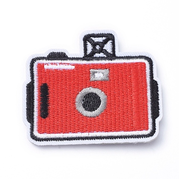 Computerized Embroidery Cloth Iron on/Sew on Patches, Costume Accessories, Appliques, Camera, Red, 53.5x61x2mm