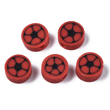 Handmade Polymer Clay Beads, for DIY Jewelry Crafts Supplies, Flat Round, Dark Red, 9.5x4.5mm, Hole: 1.8mm