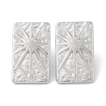 304 Stainless Steel Rectangle with Sun Stud Earrings, Silver, 23x14mm