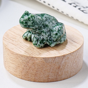 Natural Qinghai Jade Carved Healing Frog Figurines, Reiki Energy Stone Display Decorations, 37x32x25mm