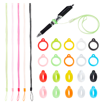 20 Strands Rubber Lanyard Straps, with Plastic Finding & 100Pcs Silicone Pendant, Mixed Color, 15.3 inch, 5 colors, 4 strand/color, 20 strands