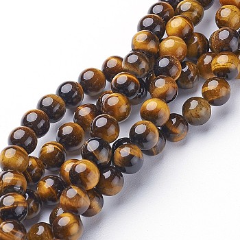 Natural Tiger Eye Beads Strands, Grade A, Round, 8mm, Hole: 2mm, about 46pcs/strand, 15.5''(39.37cm)