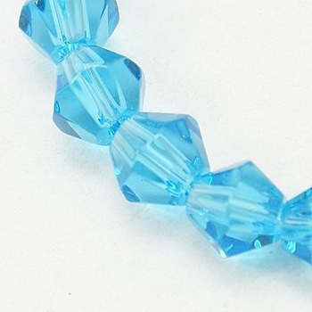 Half-Handmade Transparent Glass Beads Strands, Bicone, Dodger Blue, 6mm, Hole: 1mm, about 46pcs/strand, 10.63 inch