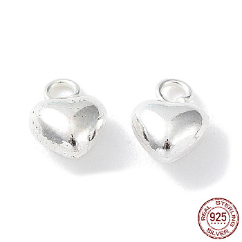 925 Sterling Silver Charms, Heart, Silver, 6x4x2.5mm, Hole: 1.2mm