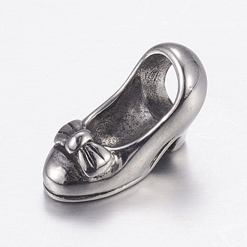 304 Stainless Steel European Beads, Large Hole Beads, High-heeled Shoes, Antique Silver, 15x7.5x10.5mm, Hole: 5mm